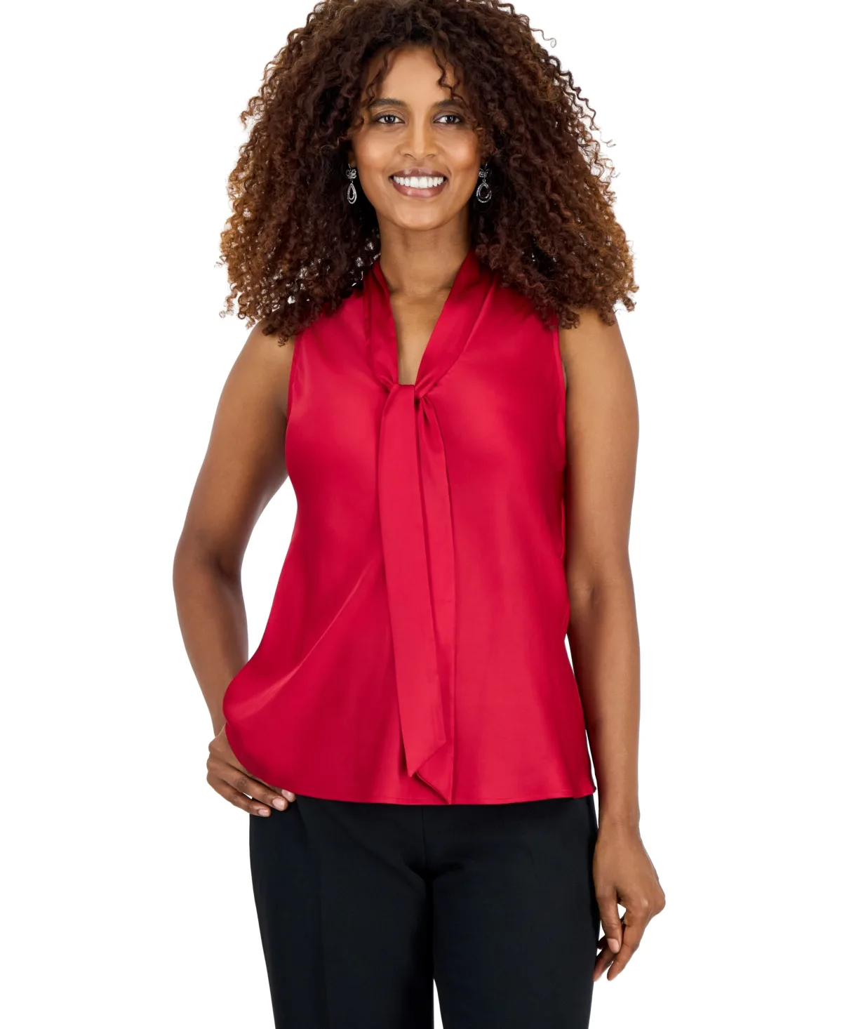 Sleeveless Satin Tie Neck Blouse by Kasper
