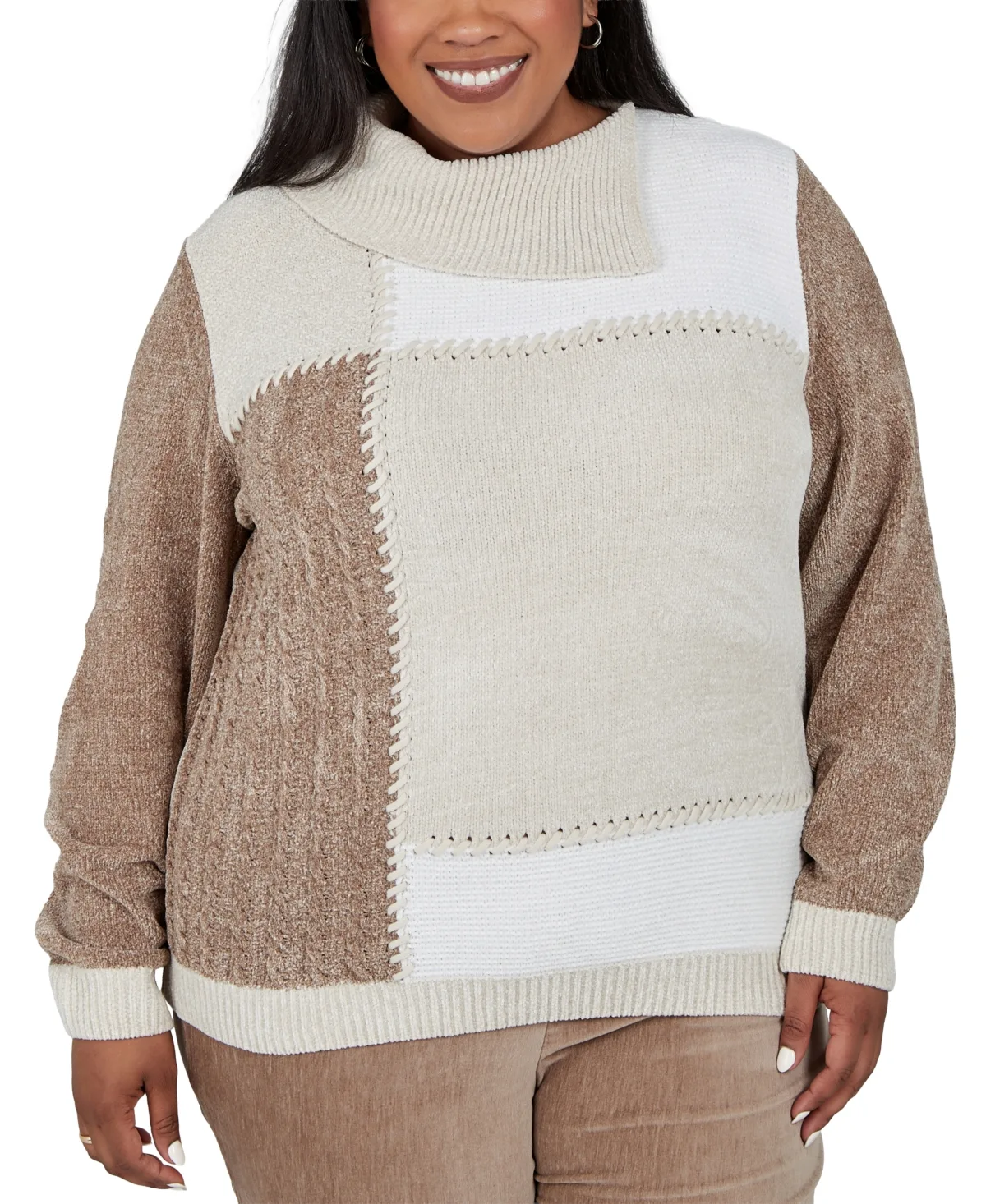Cowl Neck Cable-Knit Sweater - Stone by Alfred Dunner