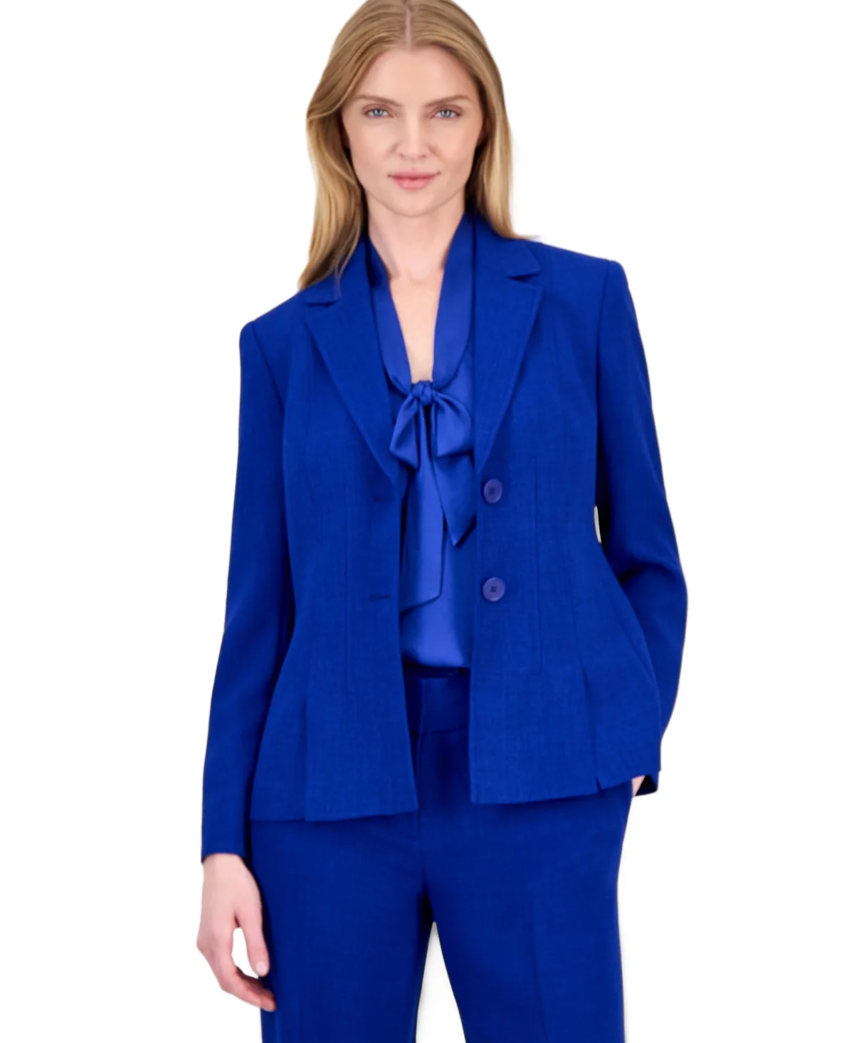 Pebble Crepe Notch-Collar Long-Sleeve Blazer by Kasper