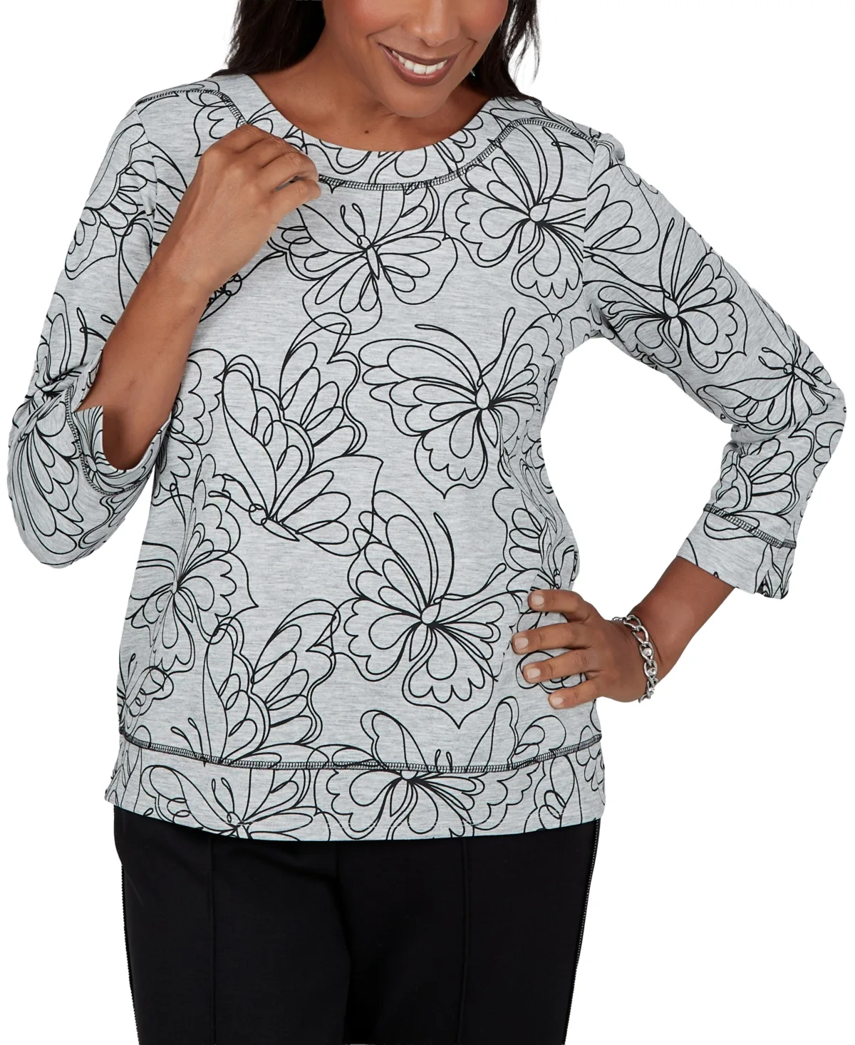 Crewneck 3/4-Sleeve T-Shirt by Alfred Dunner