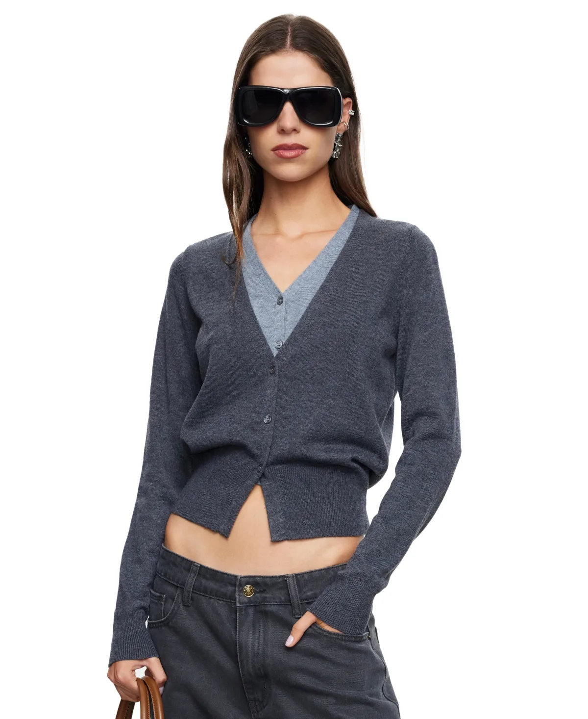 Shadow V-Neck Long-Sleeve Cropped Cardigan by Lioness