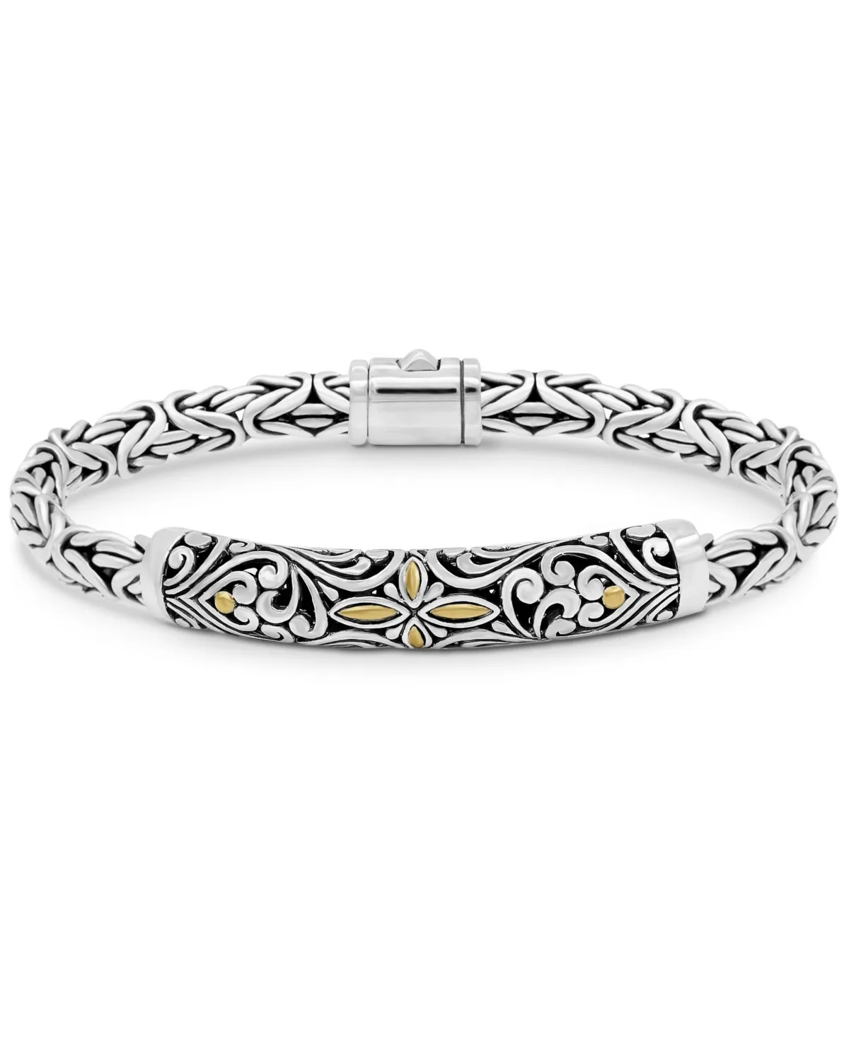 Sterling Silver and 18K Gold Filigree with Borobudur Oval Chain Bracelet by Devata