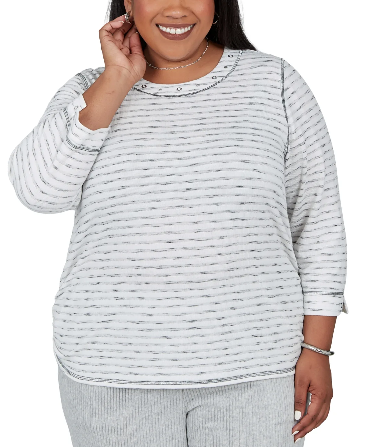 Crewneck 3/4-Sleeve Stripe T-Shirt by Alfred Dunner