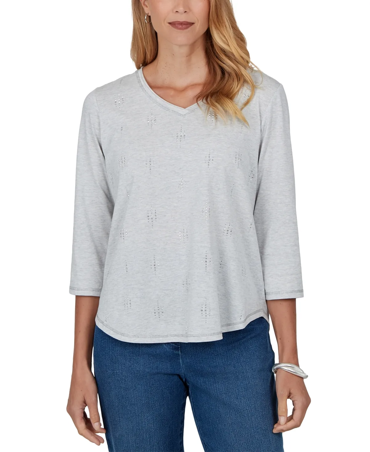 V-Neck 3/4-Sleeve Cotton-Blend T-Shirt by Alfred Dunner