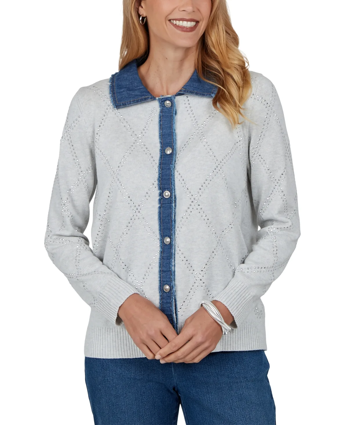 Long-Sleeve Button-Front Cotton-Blend Cardigan by Alfred Dunner