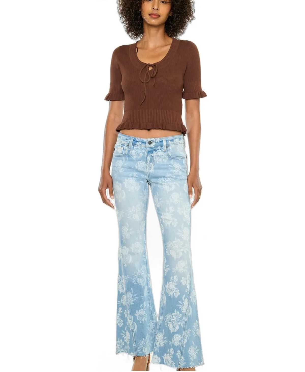 Shelby Low-Rise Floral Flare Jeans by Kancan