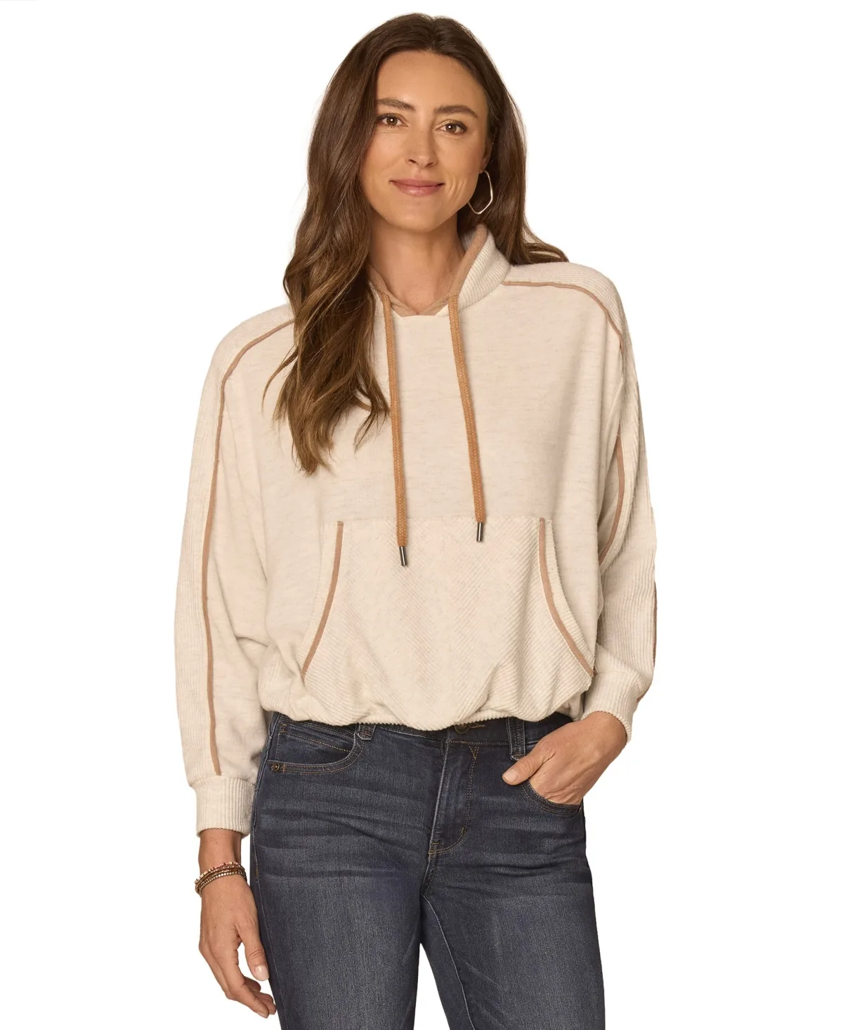 Mixed-Media Hooded Long-Sleeve Top by Democracy