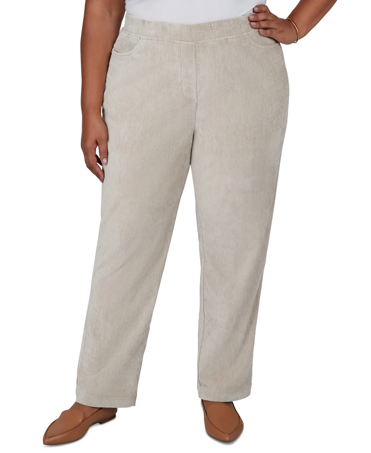 Corduroy Pull-On Straight Pants - Stone