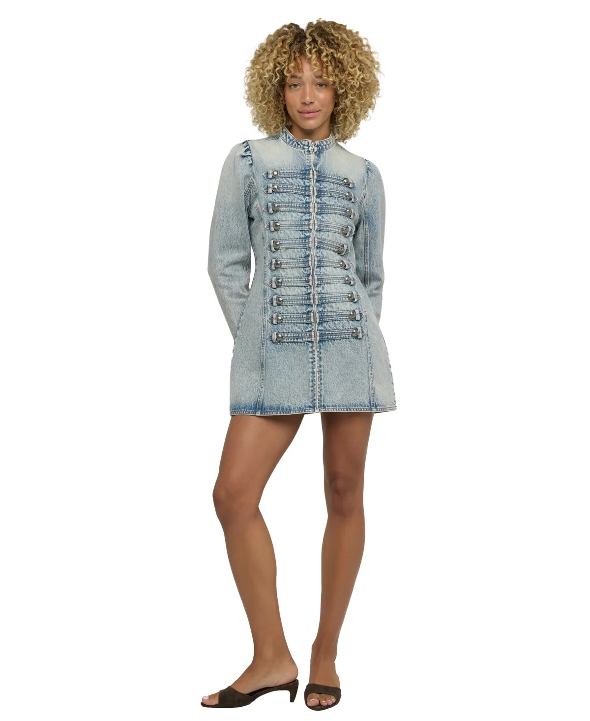 On Duty Long-Sleeve Mini Denim Dress by Blank