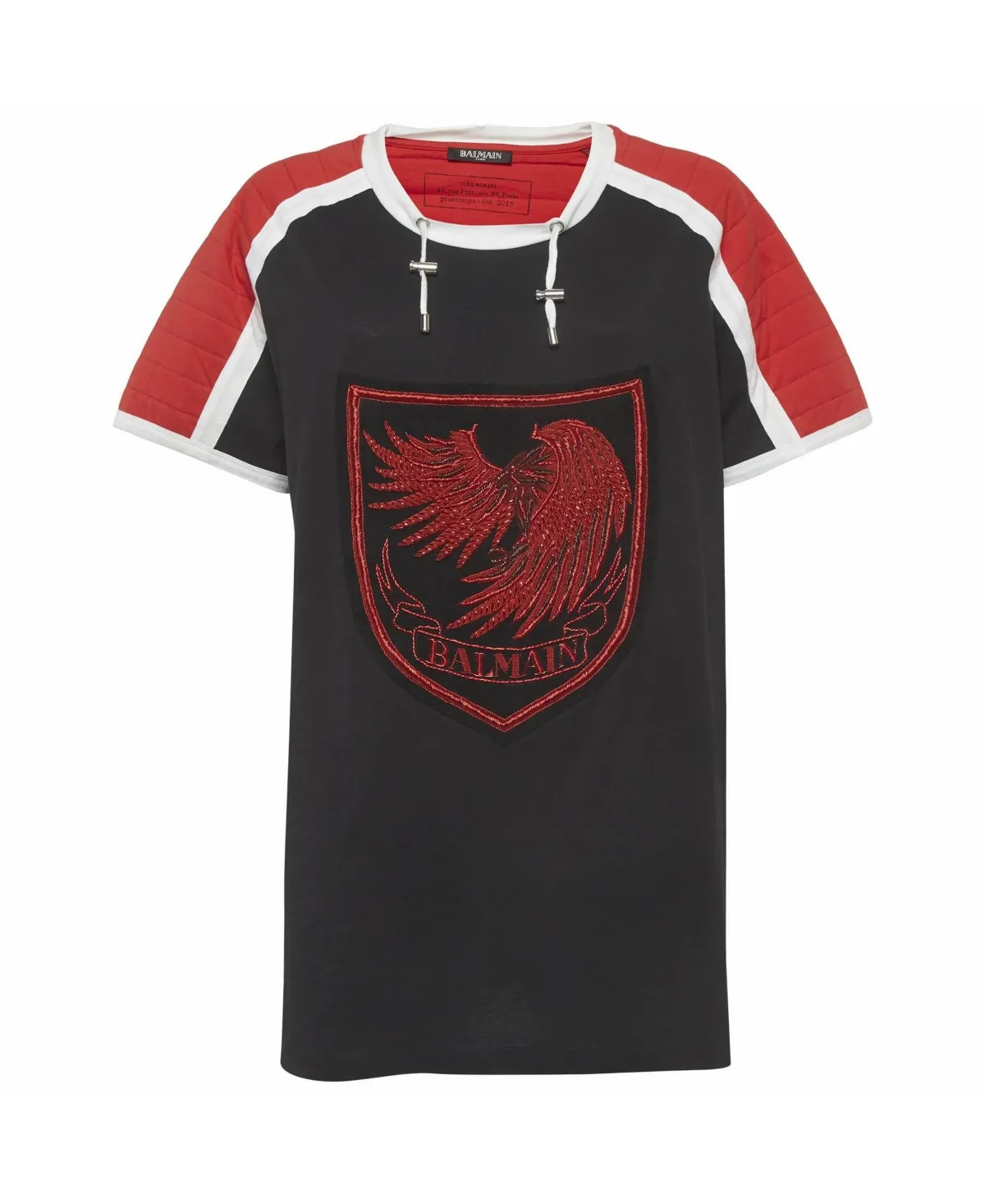 Pre-Owned Quilted-Sleeve Embroidered Crest T-Shirt Dress by Balmain