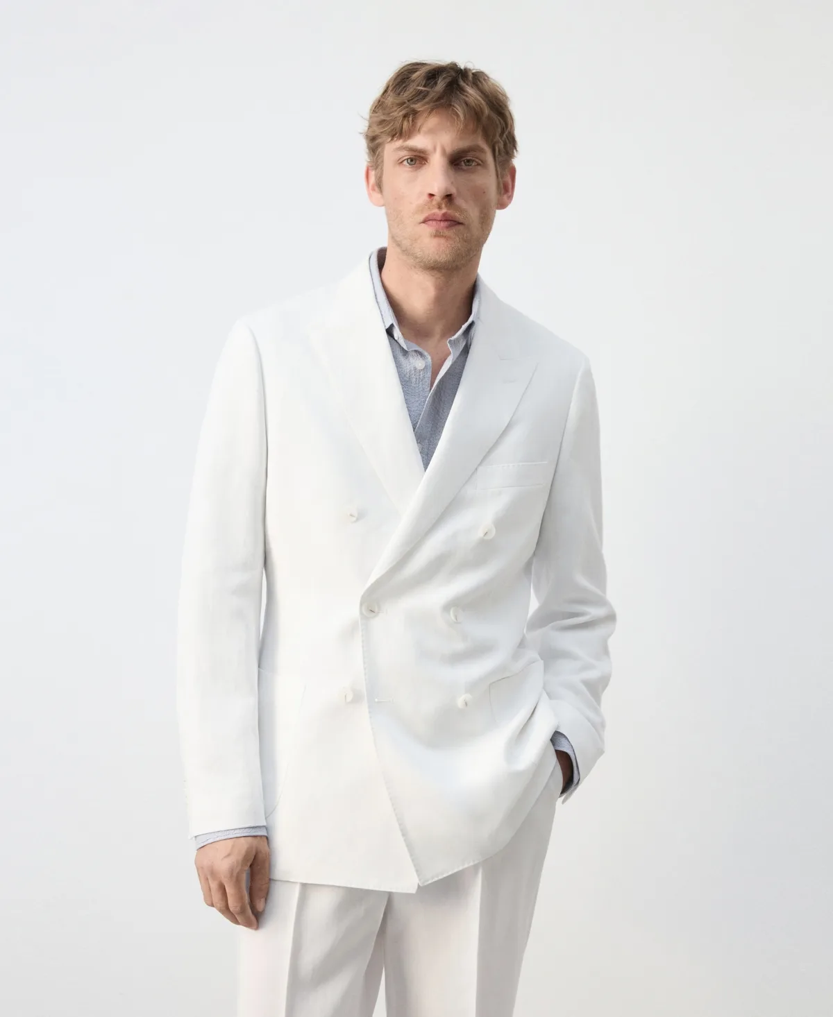 Linen Lyocell Double-Breasted Suit Jacket by Mango