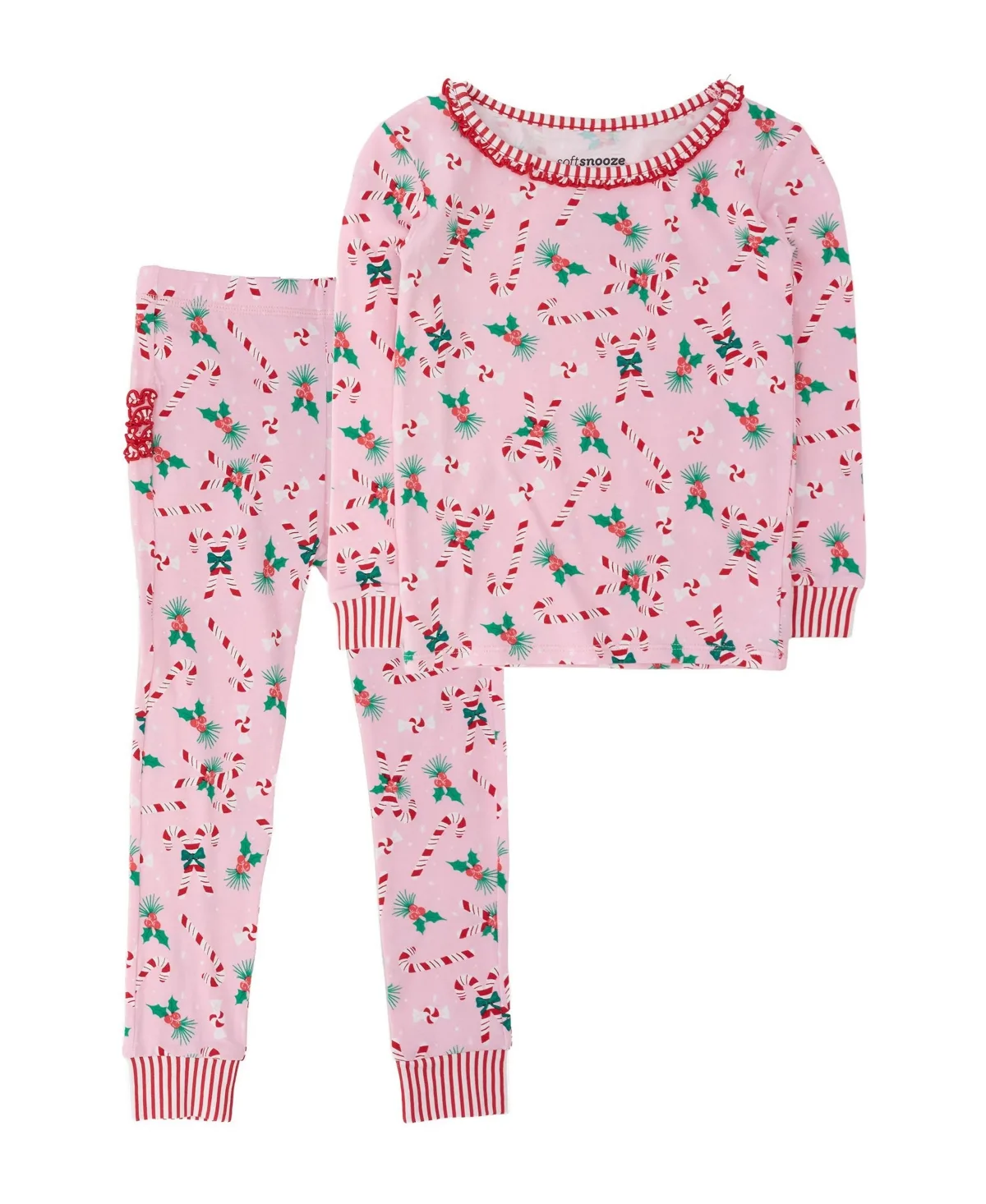 Long-Sleeve Holiday Ruffle Cotton-Blend Top and Pants, 2-Piece Set by Softsnooze