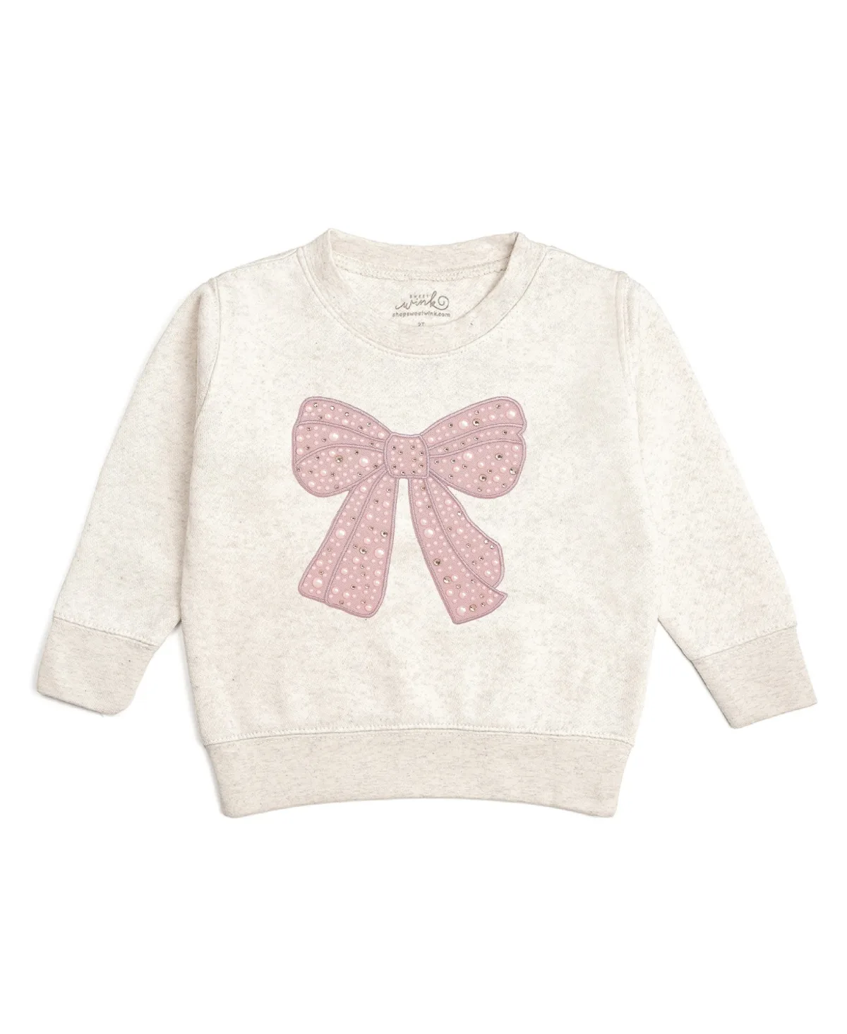 Rose Shimmer Bow Patch Crewneck Long-Sleeve Sweatshirt by Sweet Wink