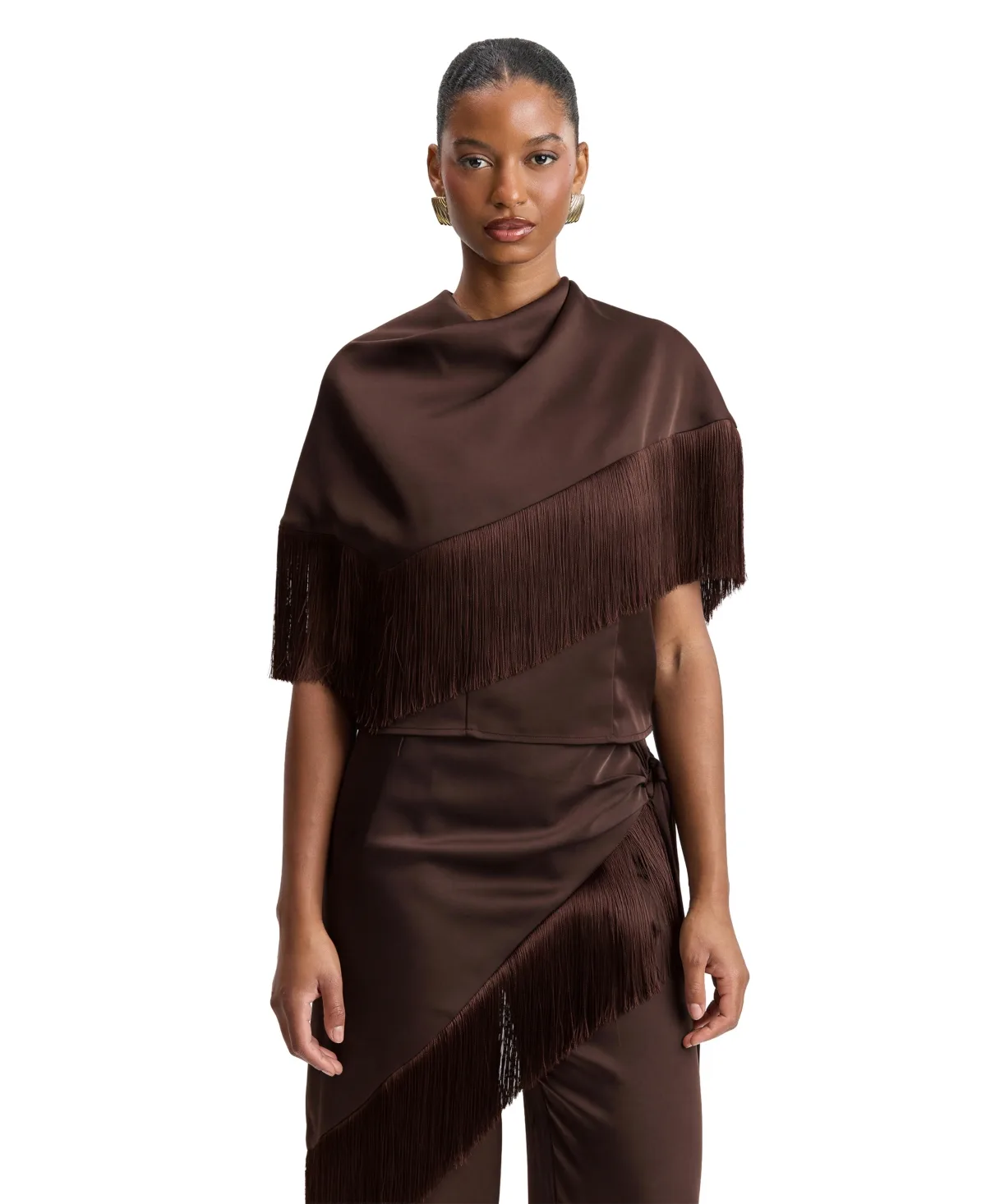 Satin Turtleneck Open-Back Blouse by Avec Les Filles