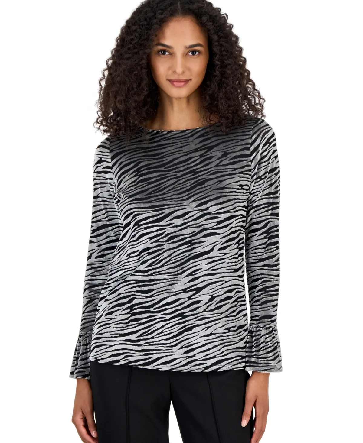 Boat Neck Long-Sleeve Animal-Print Blouse by Anne Klein