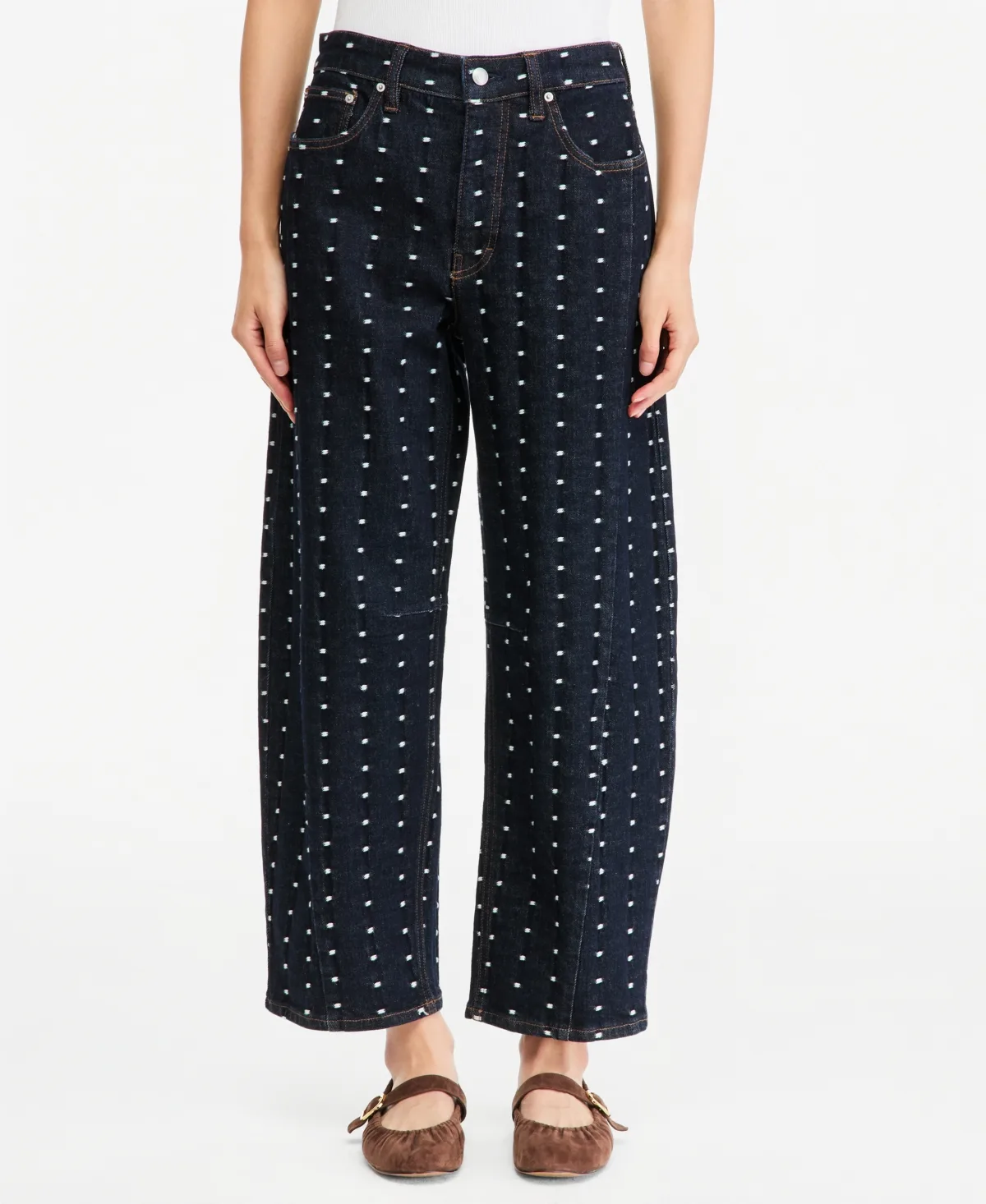 Mid Rise Textured Dot Crop Barrel Jeans by On 34th