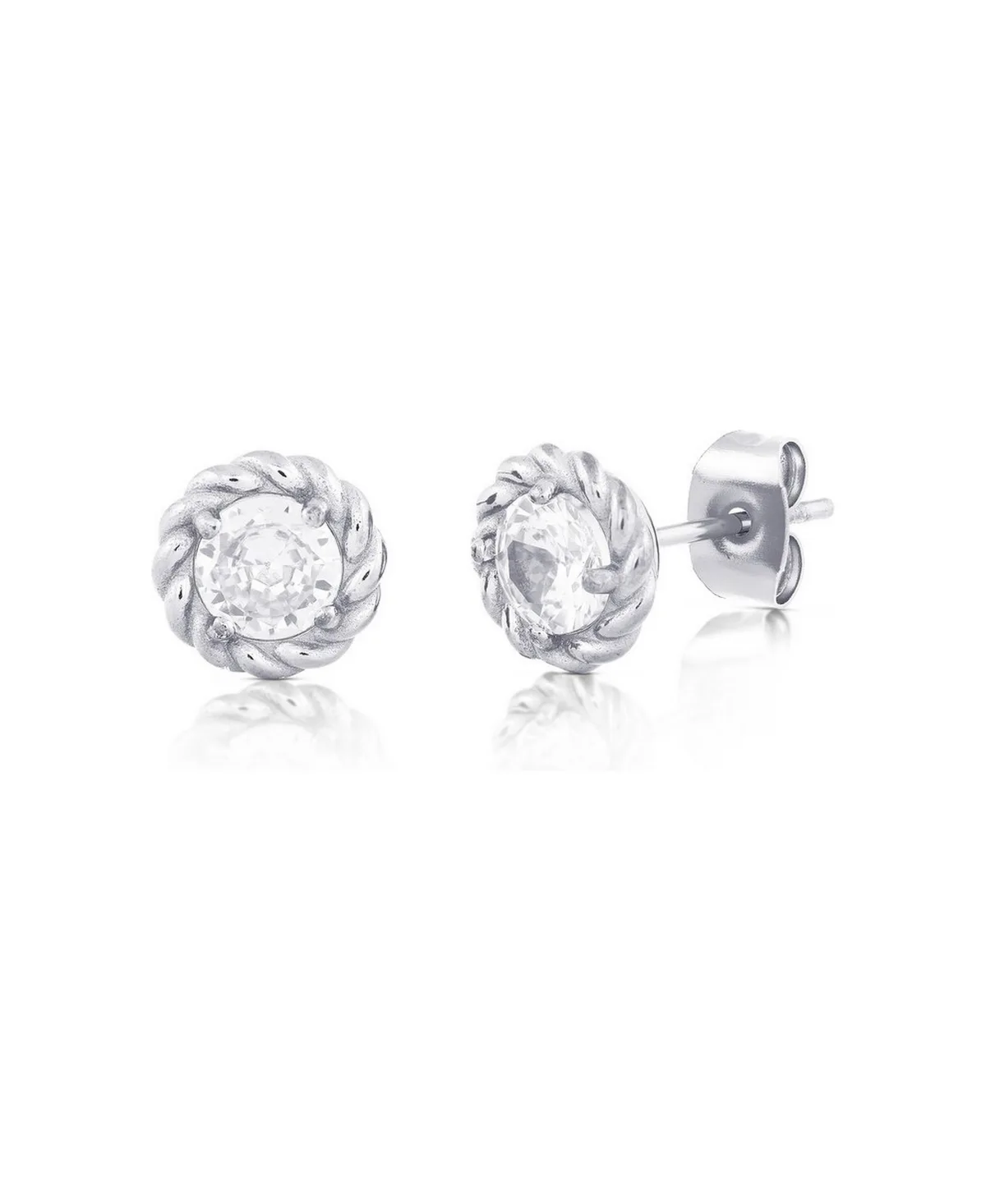 Rope Design Cubic Zirconia Stud Earrings by Metallo