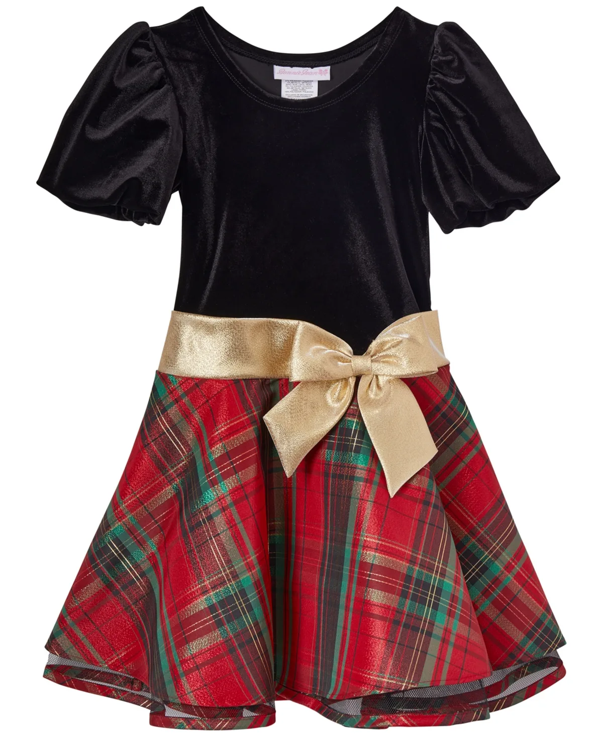 Holiday Velvet Plaid-Skirt Dress by Bonnie Jean
