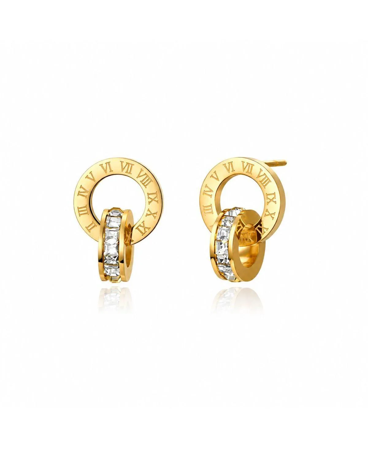 Cubic Zirconia Gold-Tone Roman Numeral Interlocking Earrings by Rebl Jewelry