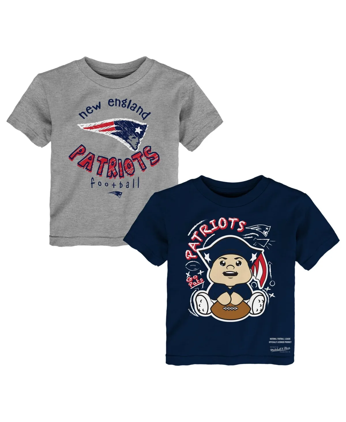 New England Patriots Sketched Up T-Shirt, 2-Pack Set by Mitchell & Ness