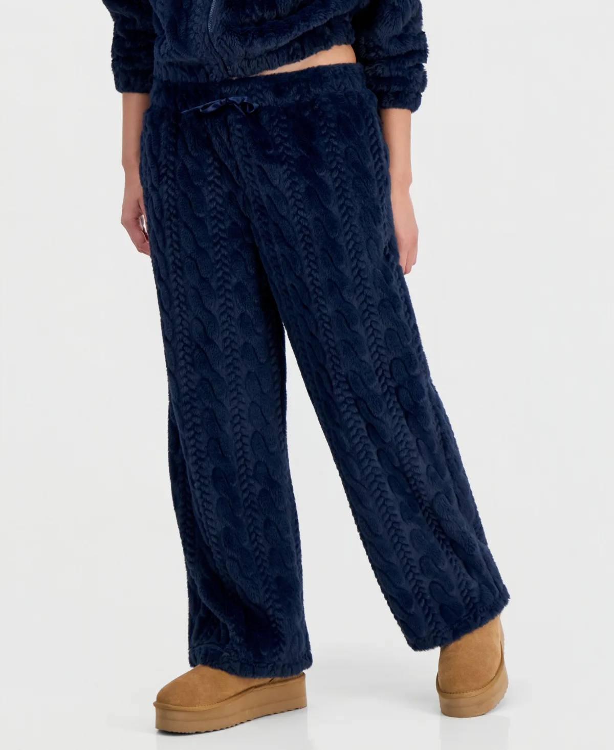 Planet Gold Cable-Knit Wide-Leg Drawstring Pants by Sincerely Jules
