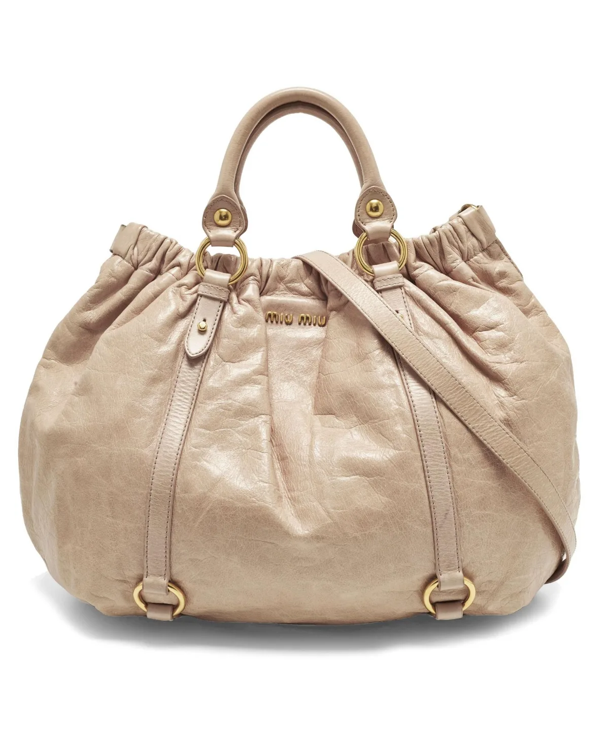 Pre-Owned Miu Miu Gathered Vitello Lux Leather Tote by Miu Miu