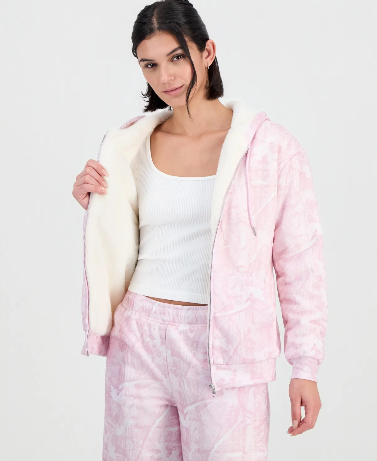 Full-Zip Faux Fur-Lined Hoodie by Ultra Flirt