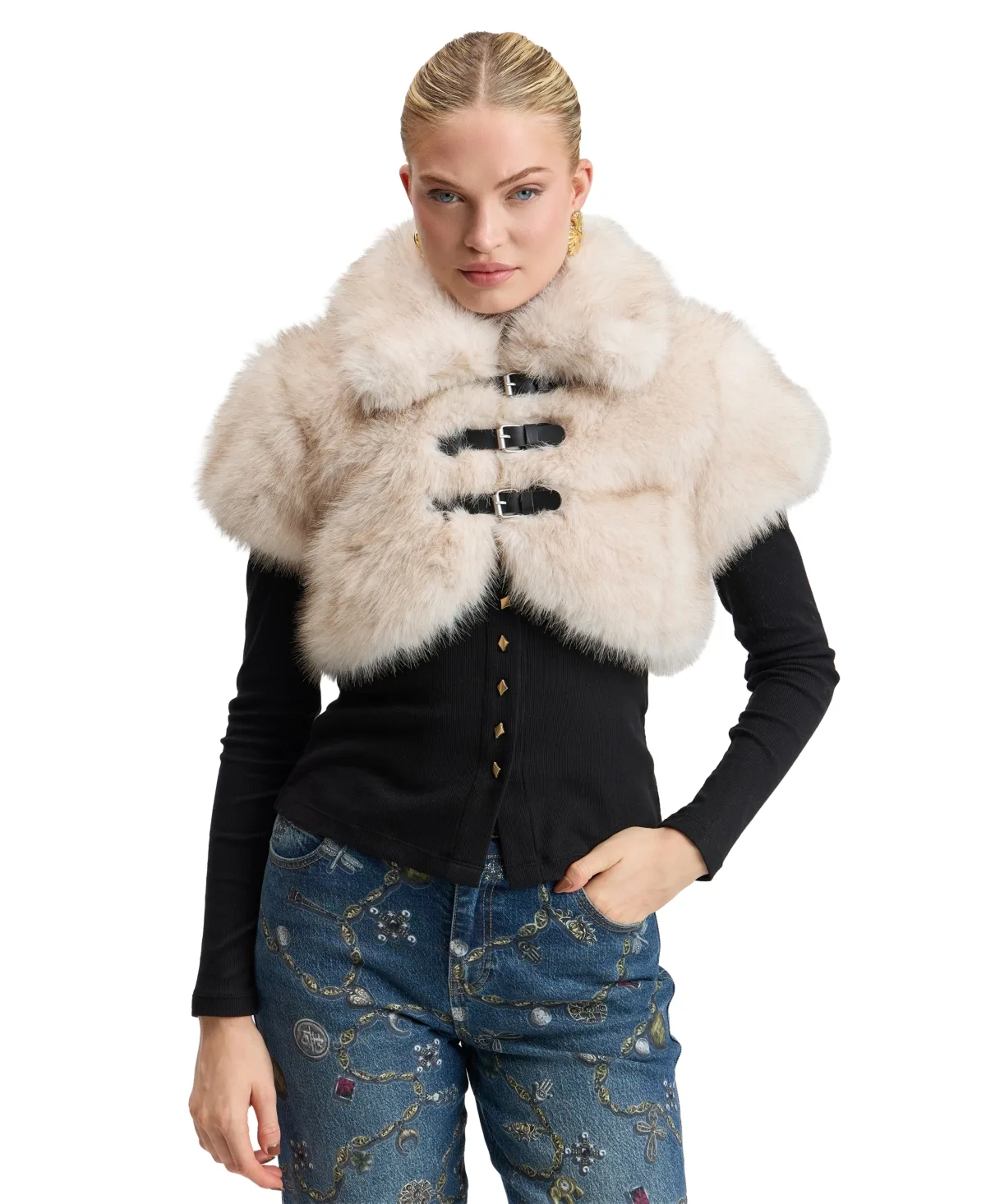 Avec Les Filles Faux Fur Cap Sleeve Bolero Jacket by Avec Les Filles