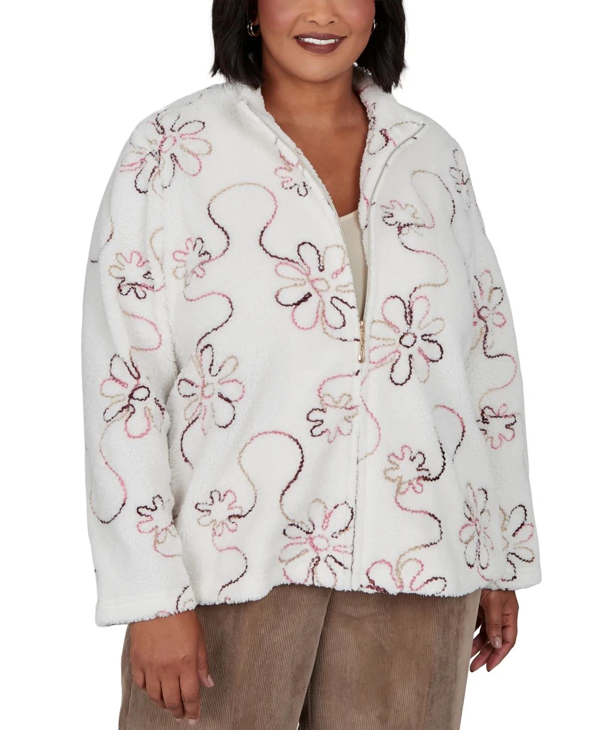 Floral-Print Fleece Short Jacket by Alfred Dunner