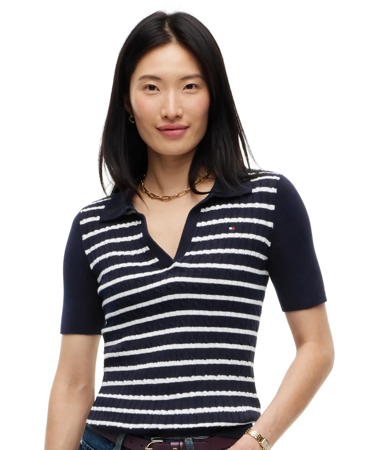Tommy Hilfiger Cable-Knit Slim Fit Polo Sweater by Tommy Hilfiger
