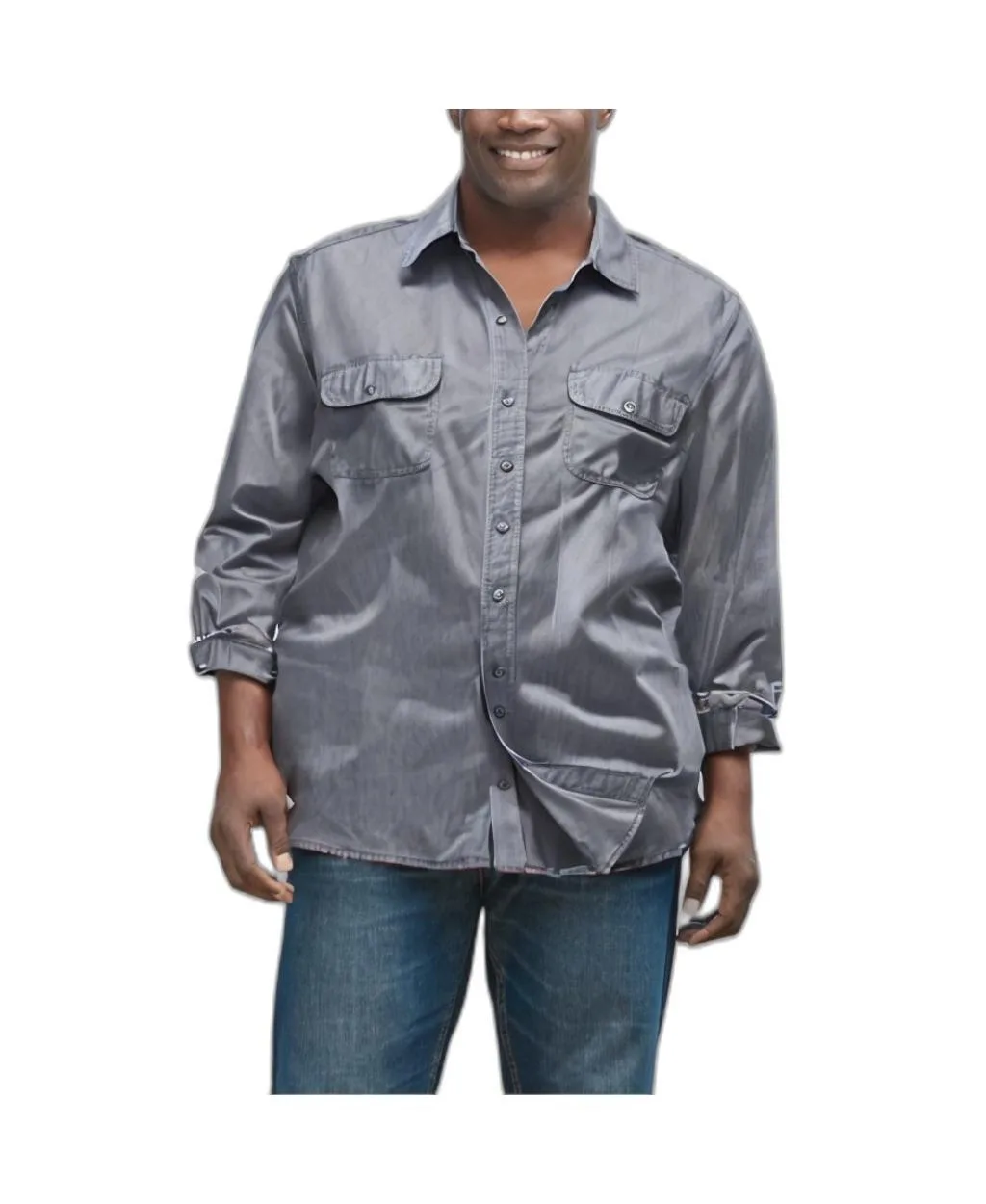 Boulder Creek Long Sleeve Denim and Twill Shirt - Steel by Boulder Creek