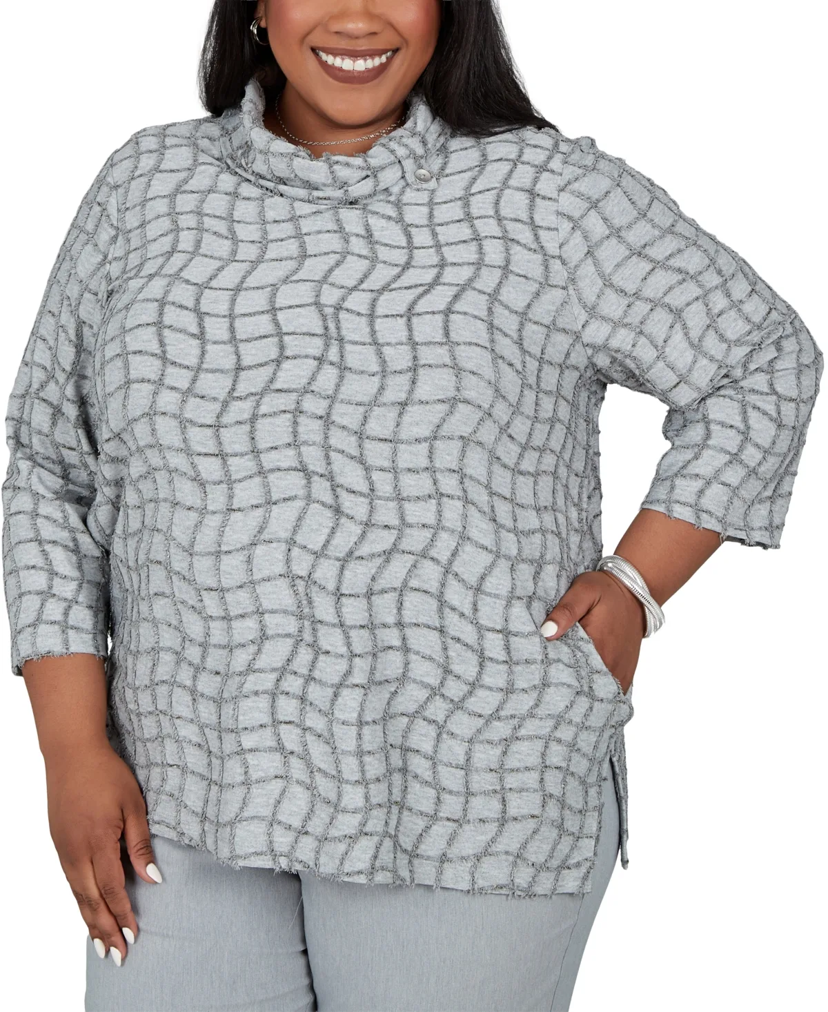 Cowl-Neck 3/4-Sleeve Geometric-Print Tunic Top by Alfred Dunner