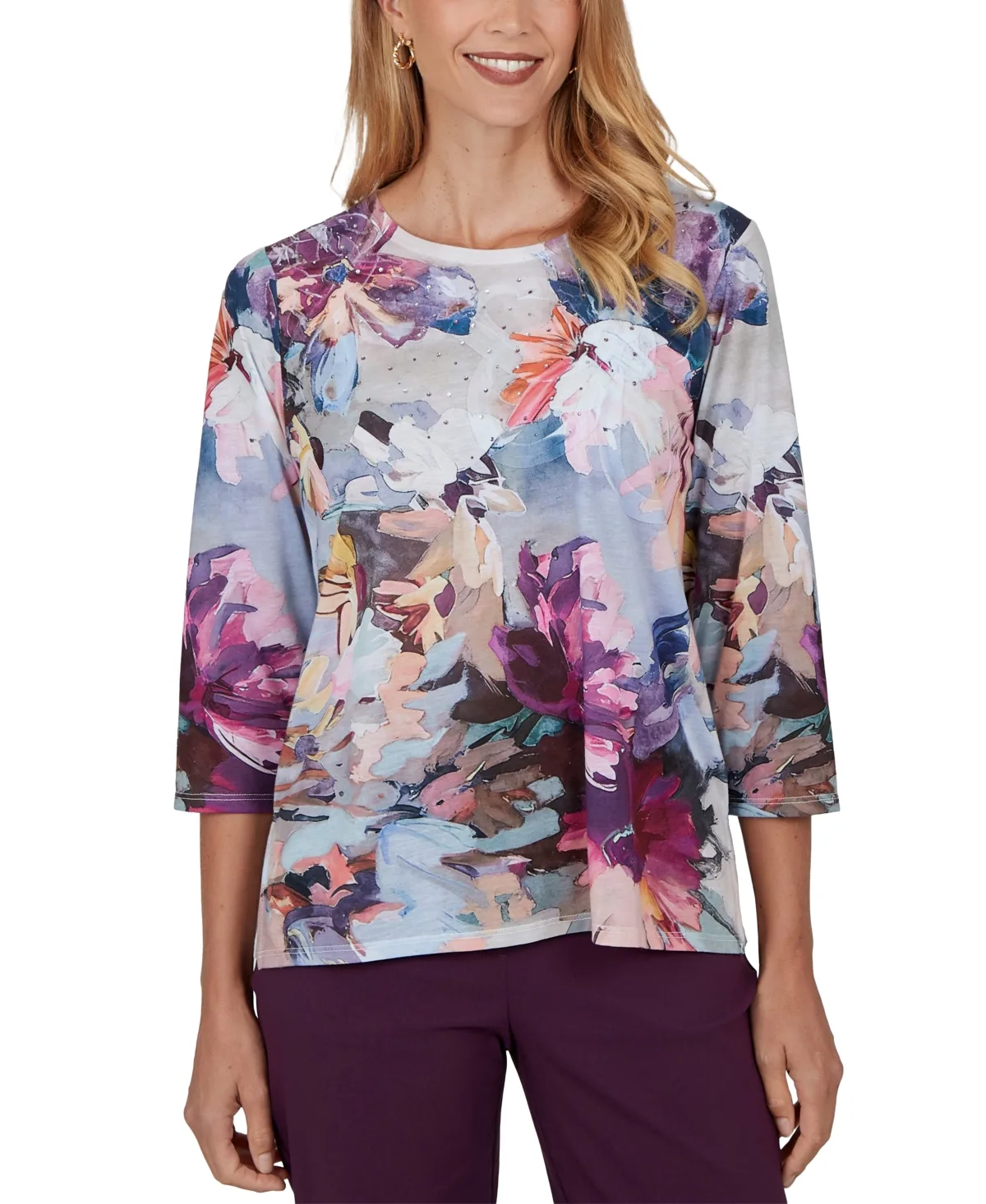Alfred Dunner Vail Floral-Print 3/4-Sleeve Crewneck T-Shirt by Alfred Dunner