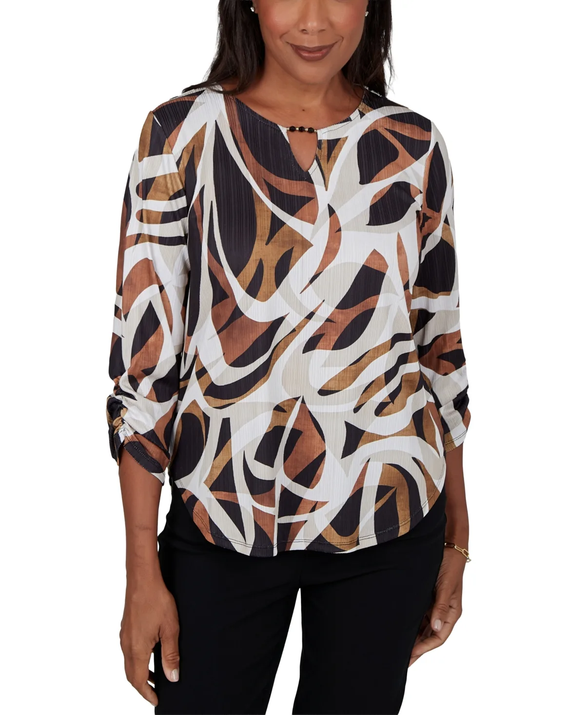 Alfred Dunner Keyhole-Neck 3/4-Sleeve Curved-Hem Blouse by Alfred Dunner