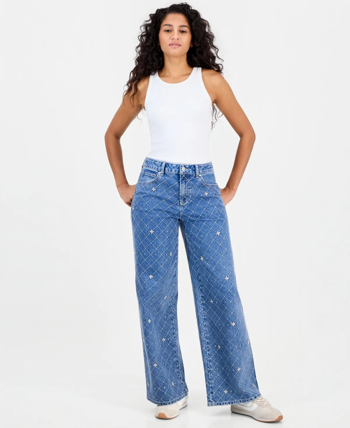 High-Waisted Wide-Leg Embellished Jeans by And Now This