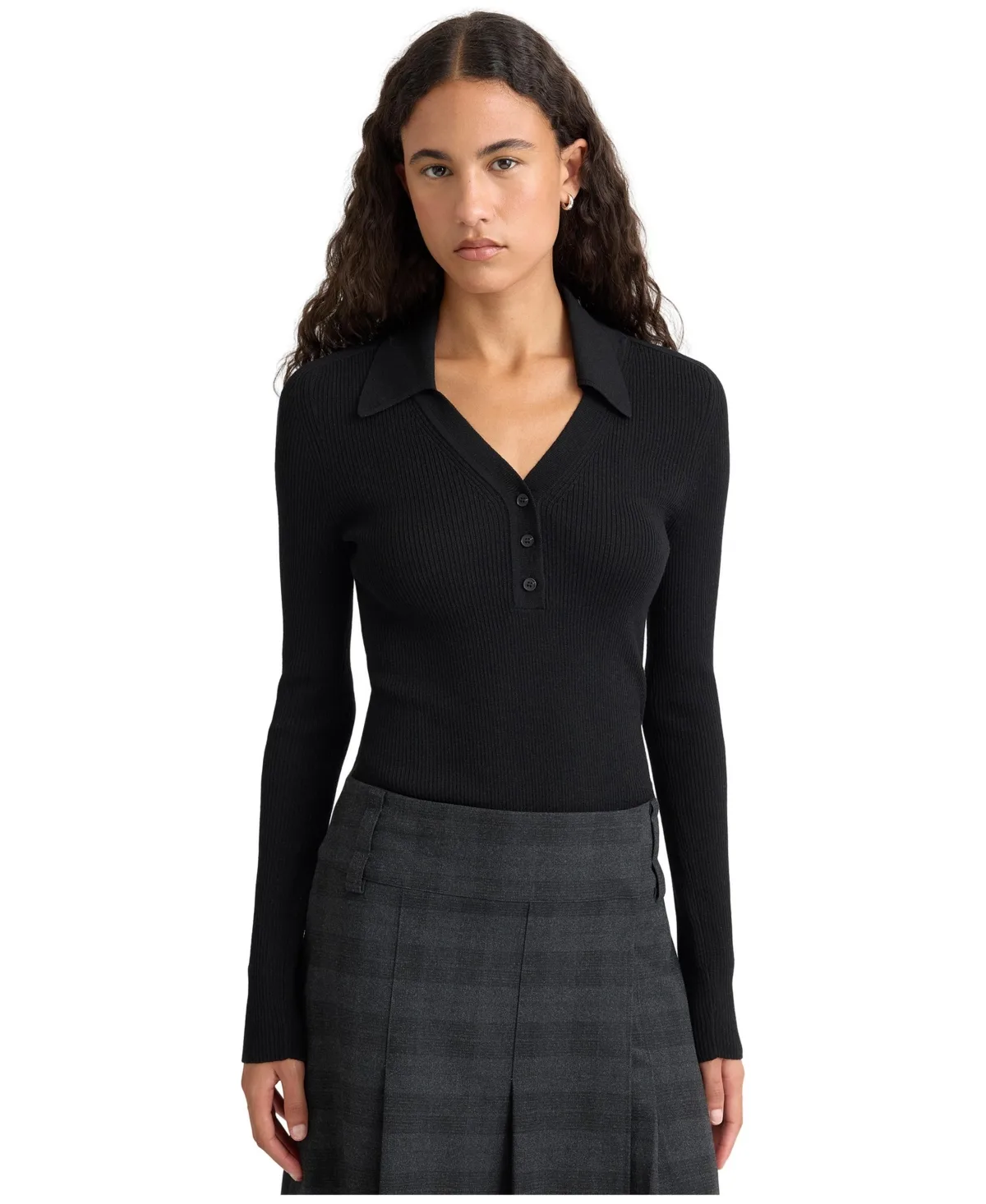 Rib V-Neck Long Sleeve Top by Albaray