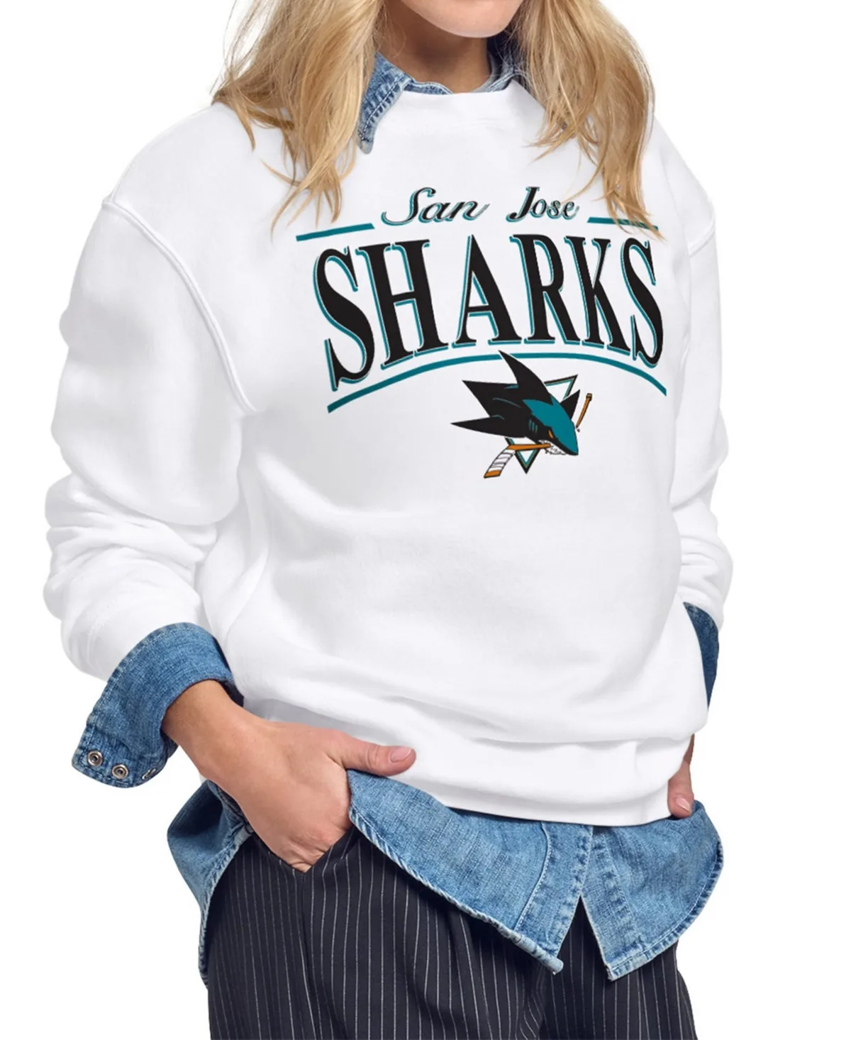 San Jose Sharks Crewneck Fleece Sweatshirt by Starter
