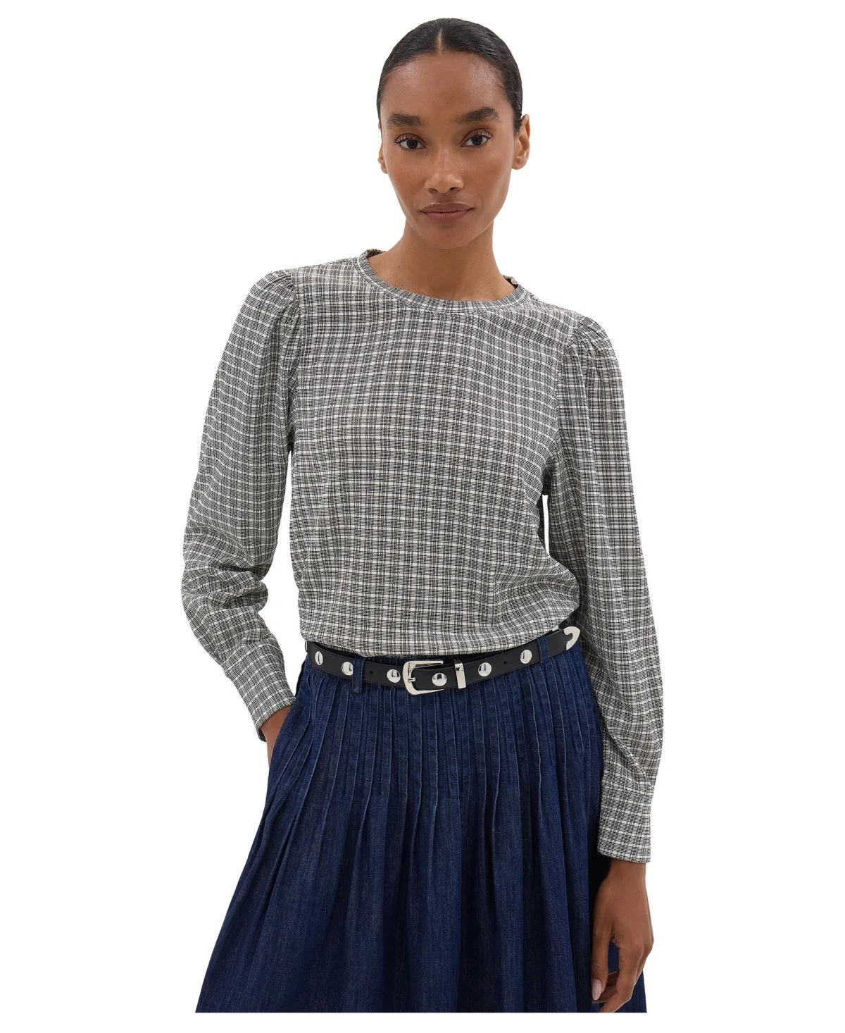 Emily Check Puff Sleeve Top by Hush
