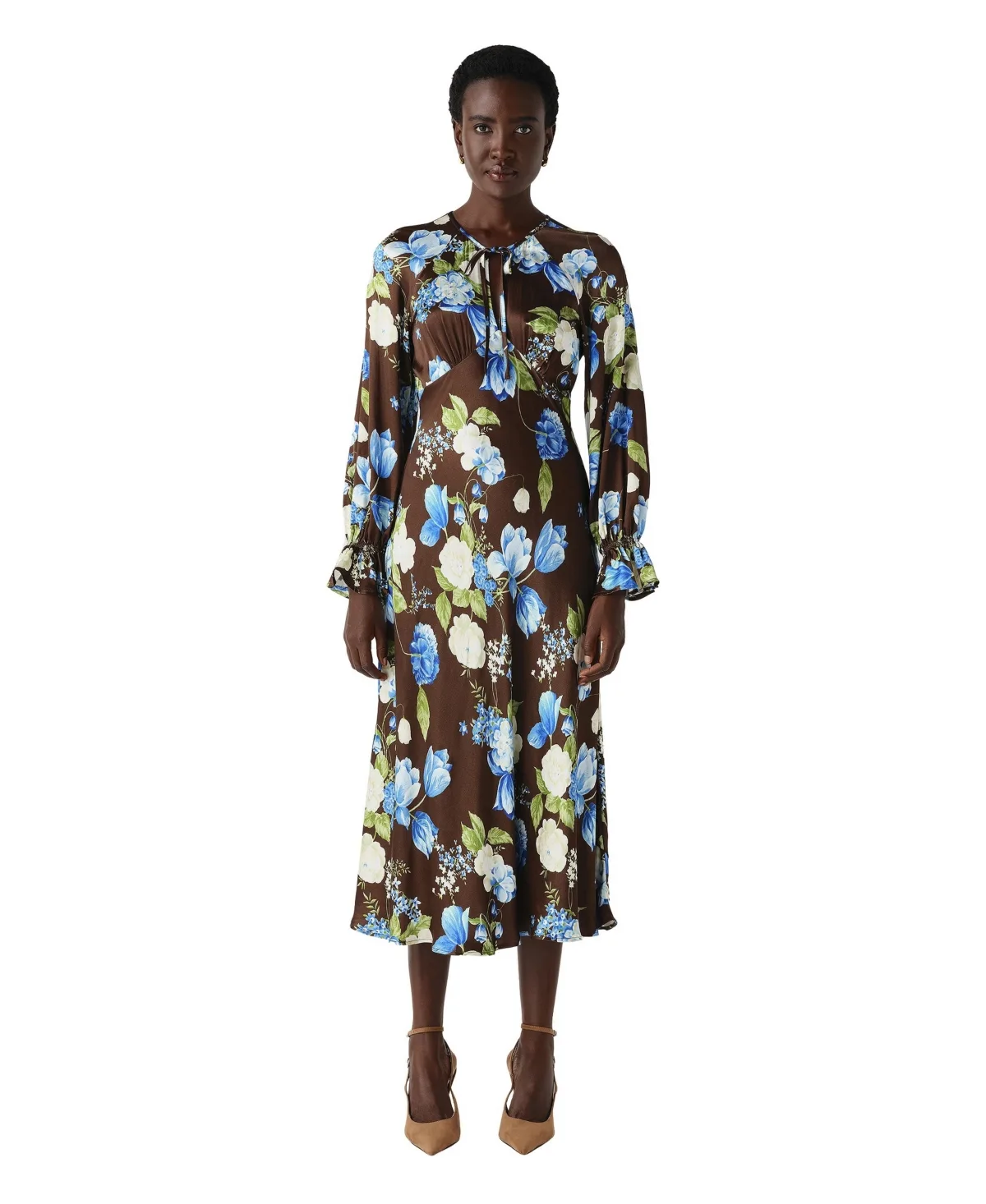 Charlotte Floral-Print Satin Midi Dress by Ghost London
