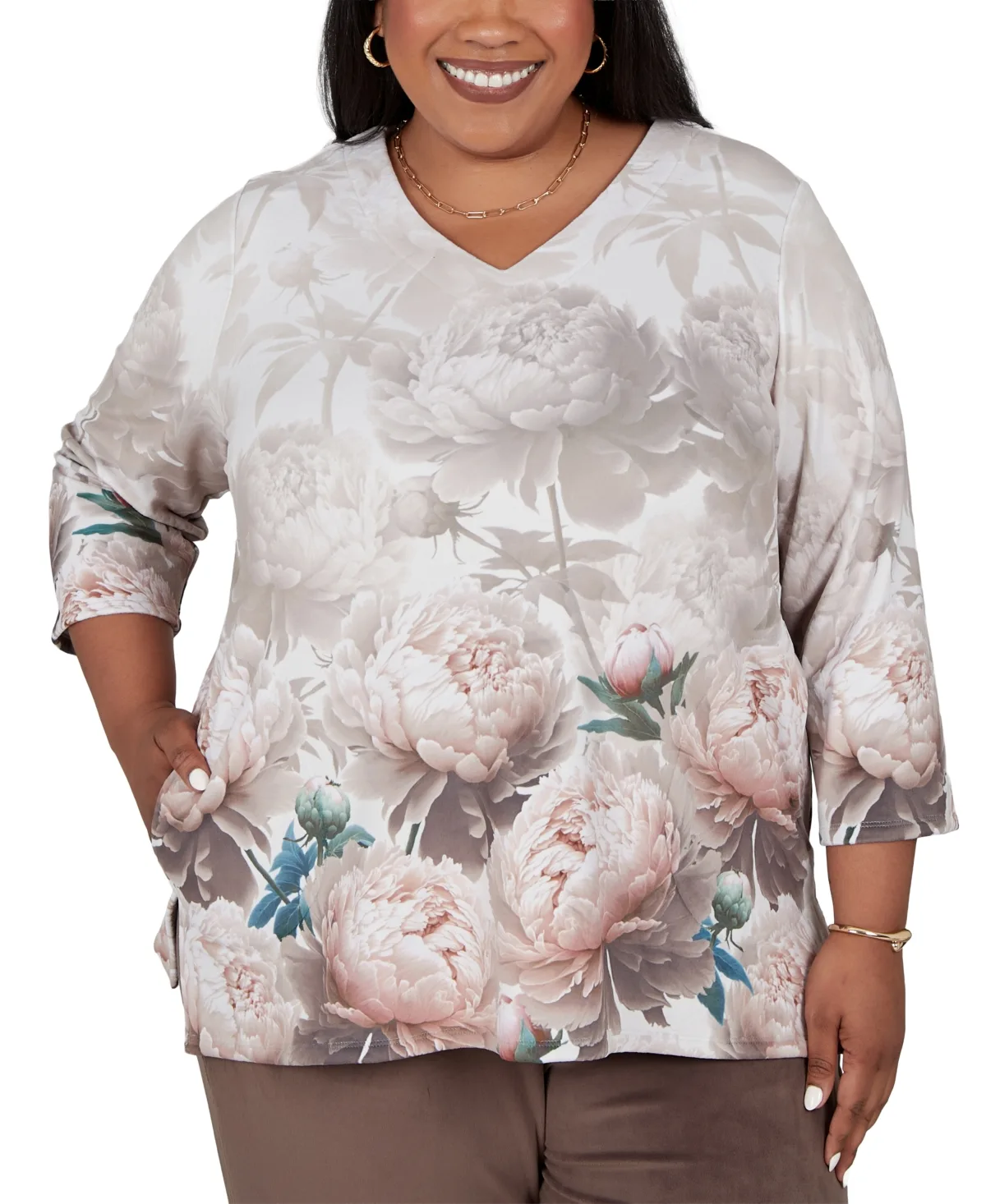 Spice Market Floral V-Neck 3/4-Sleeve Blouse by Alfred Dunner