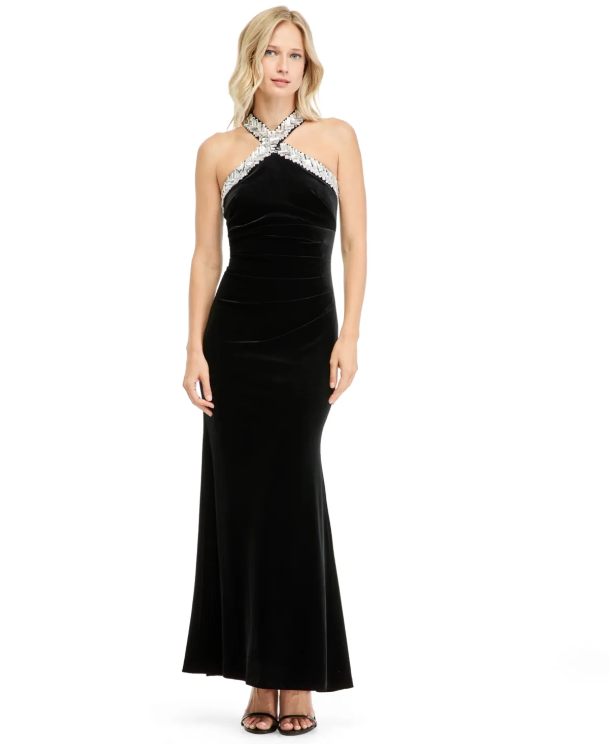 Embellished Halter Velvet Gown by Eliza J