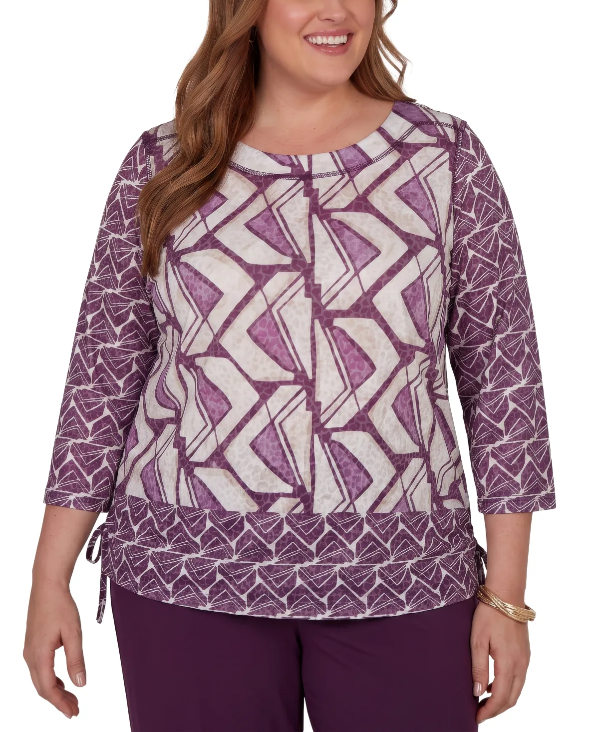Boat Neck 3/4 Sleeve Blouse by Alfred Dunner