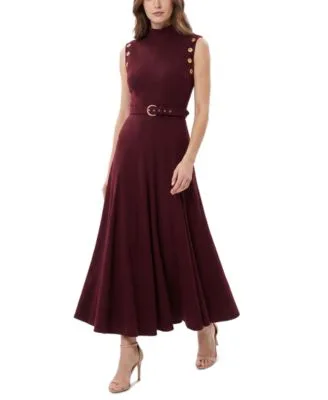 Belted Mock Neck Grommet Dress by Taylor