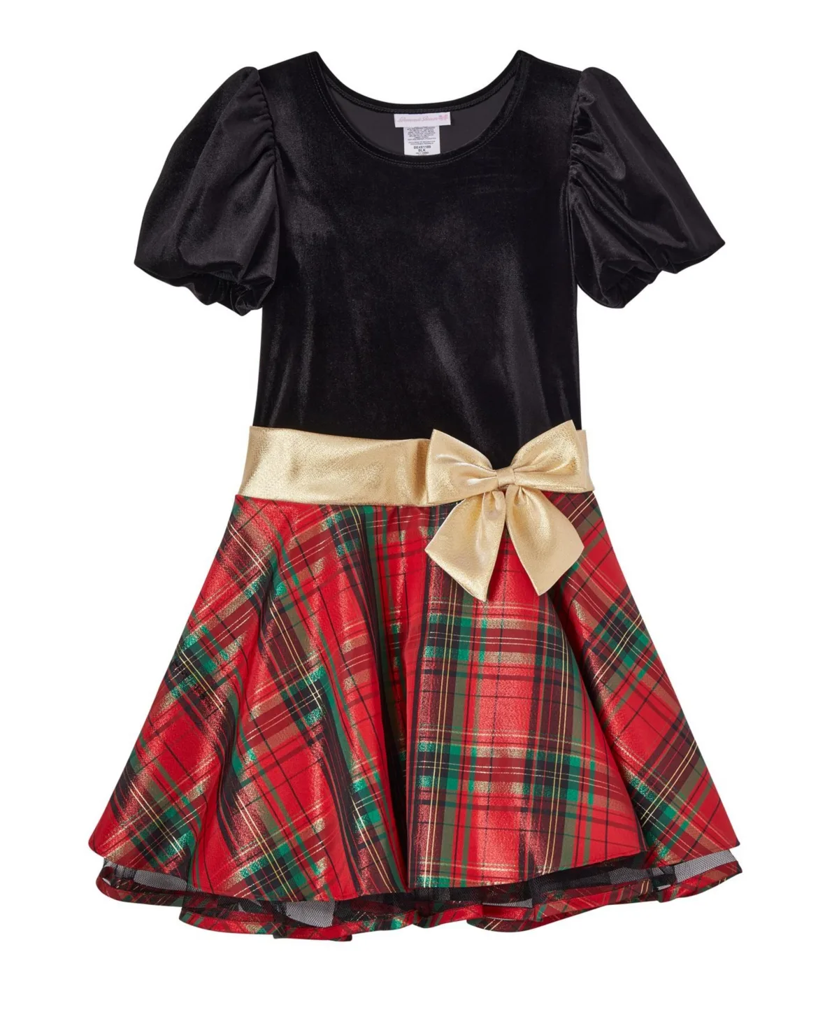 Holiday Velvet-Bodice Puff-Sleeve Dress by Bonnie Jean