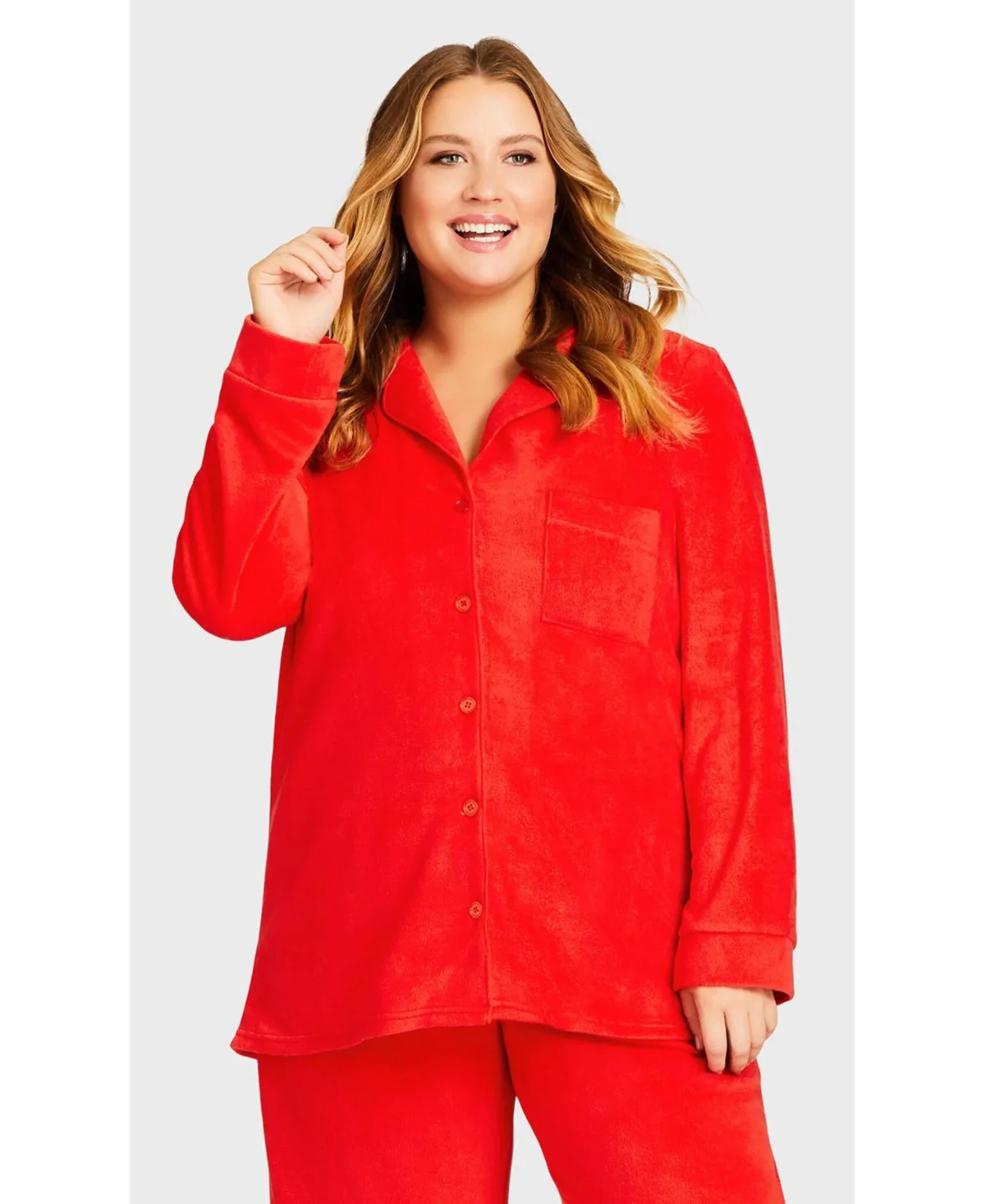 Plain Button Fleece Sleep Top by Avenue