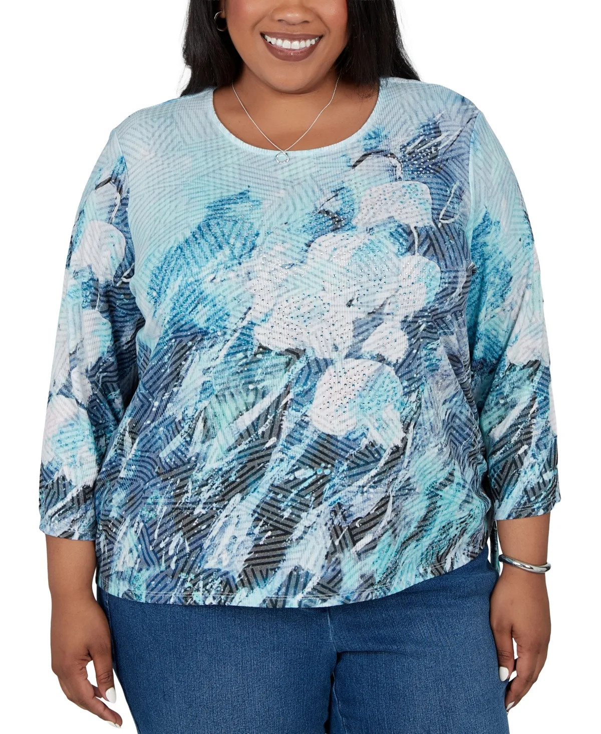 3/4-Sleeve Ruched Top by Alfred Dunner