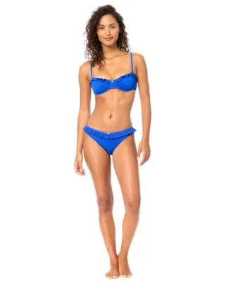 Rosa Straight Neck Swim Bikini Top Ruffle Trim Swim Bottoms by Raisins