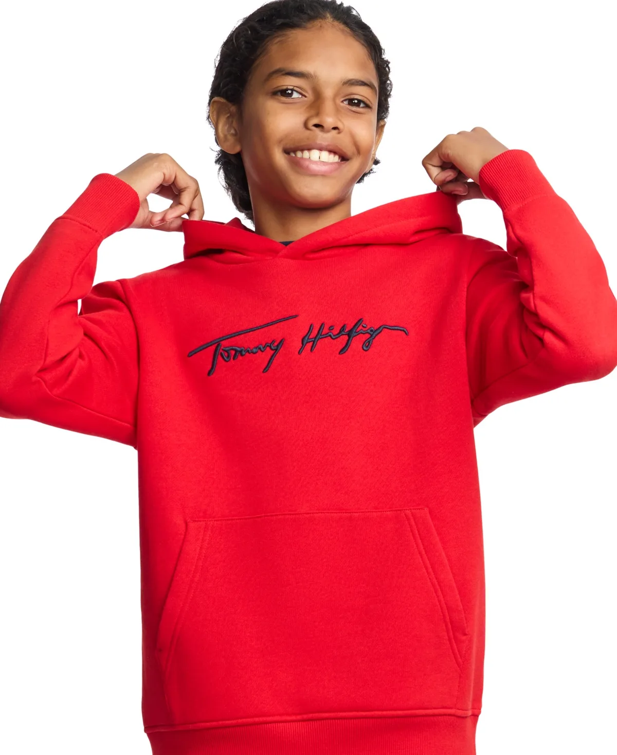 Th Script Essential Fleece Kangaroo Pocket Hoodie by Tommy Hilfiger