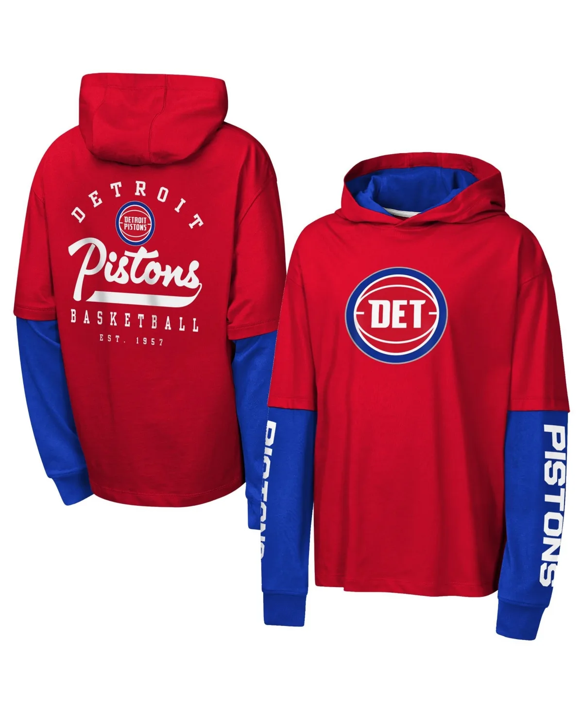 Detroit Pistons Double Nickel Oversized Faux 2fer Hooded Sweatshirt by Outerstuff