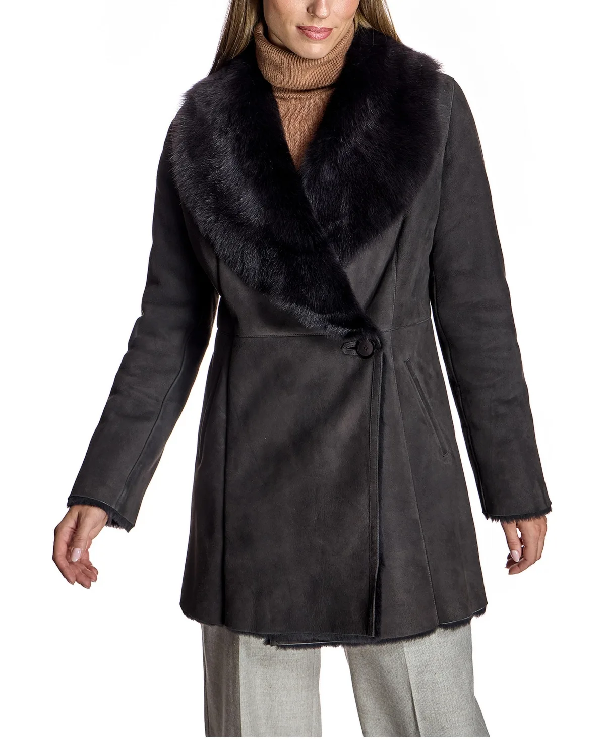 Michelle Slim Shearling Shawl Collar Jacket by Julia & Stella by Maximilian